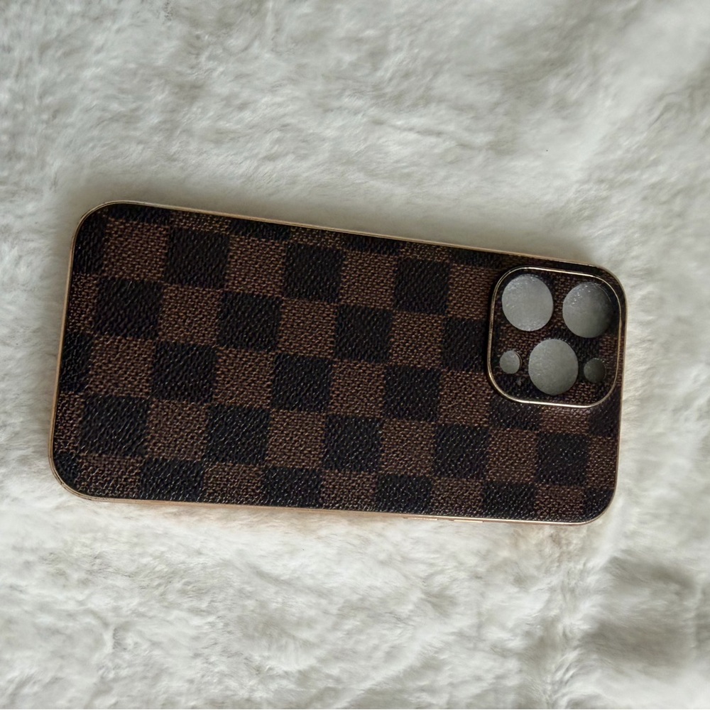 Luxury Brown Checkered Phone Case  14 pro max size